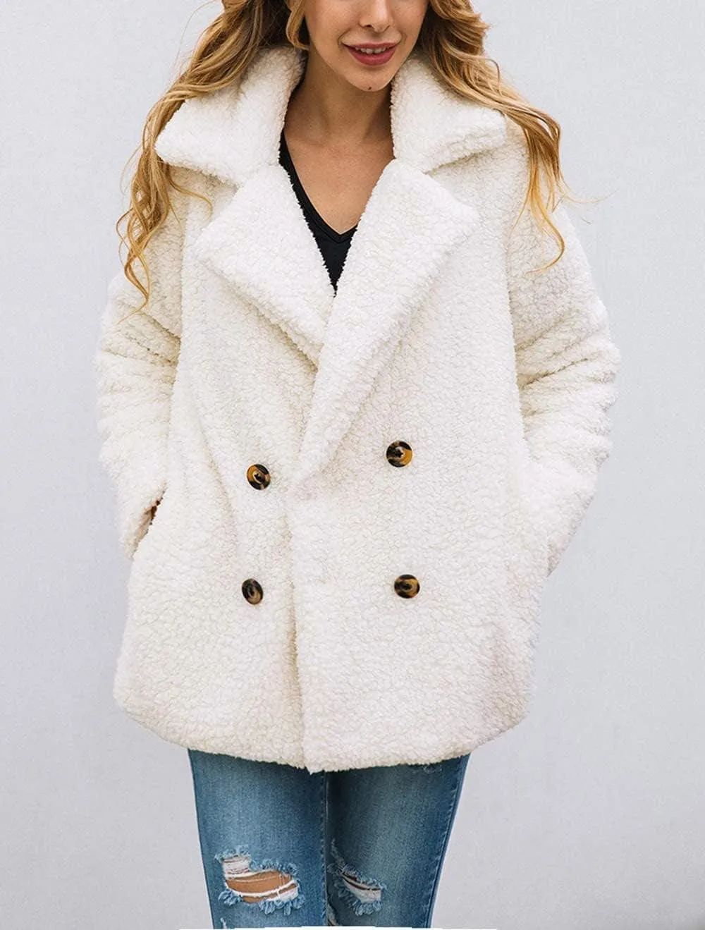 Women'S Fashion Winter Coat Sherpa Fleece Faux Fur Shearling Oversized Trendy Jackets Warm Outerwear