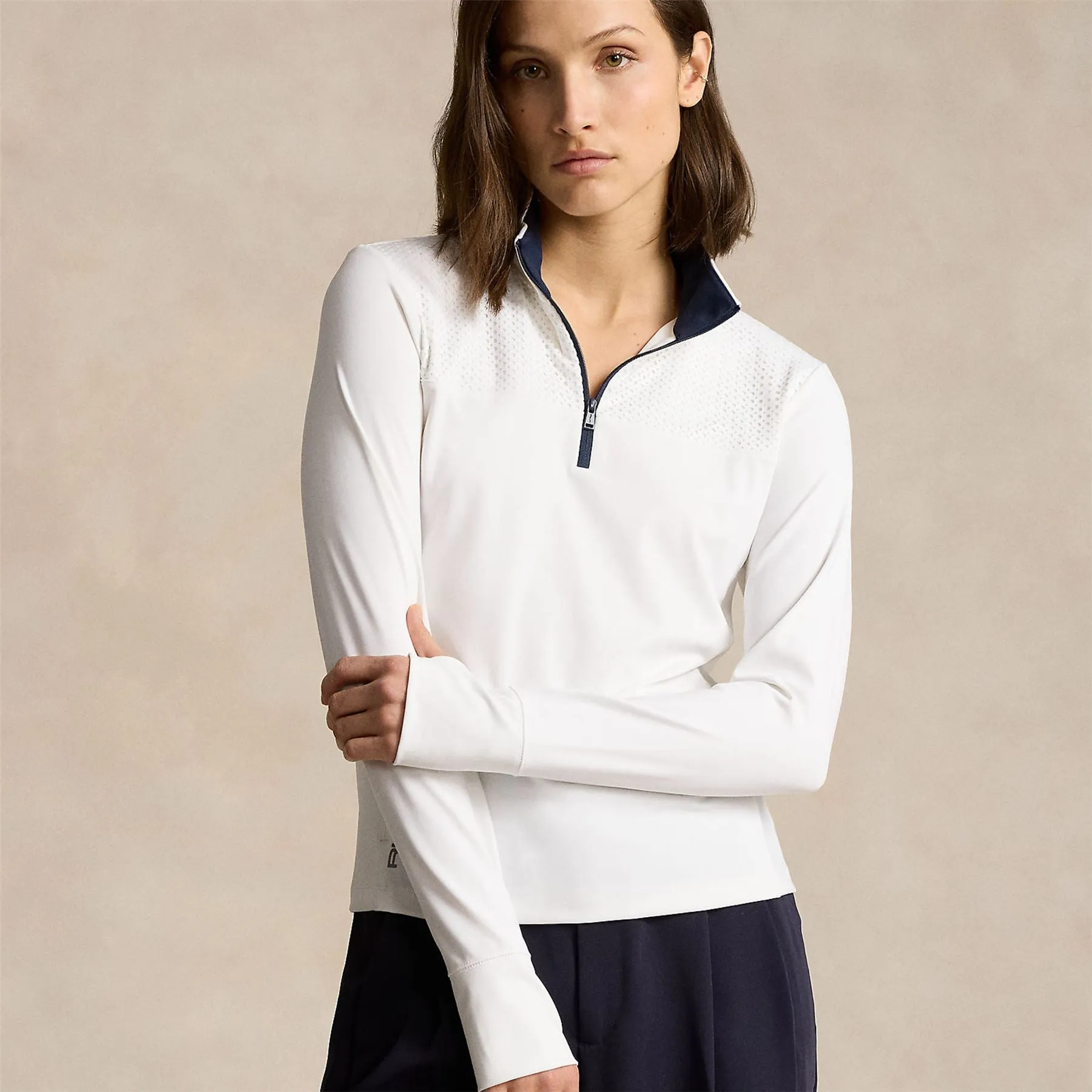 Womens Performance Quarter Zip Pullover Ceramic White/Refined Navy - SS24