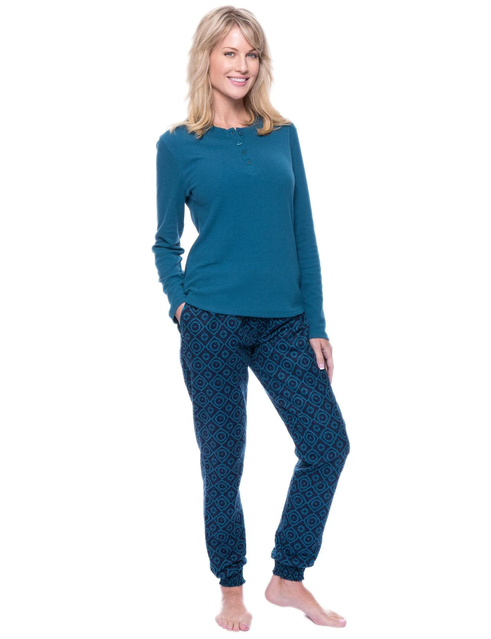 Women's Premium Flannel Jogger Lounge Set - Moroccan Navy/Teal