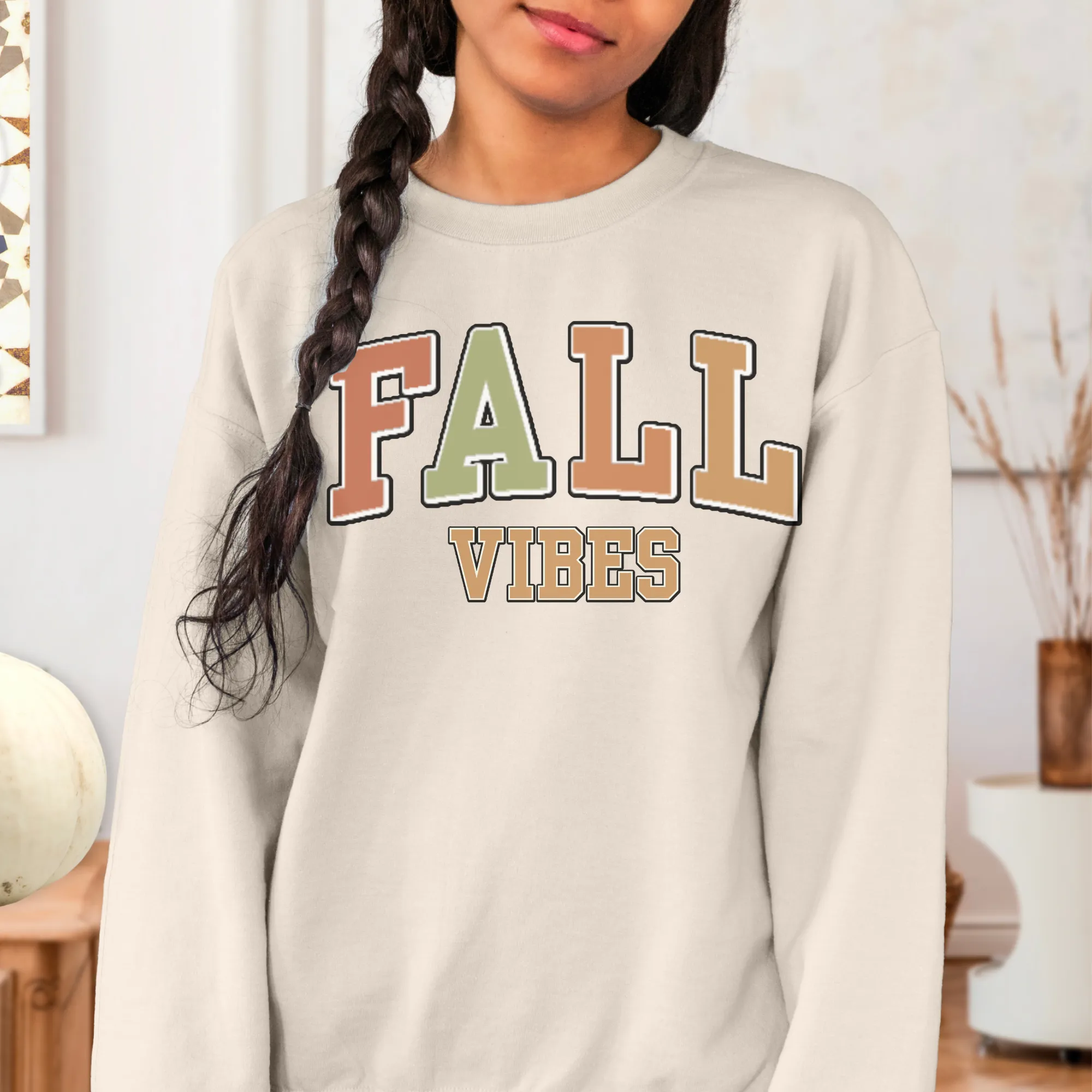 Women's Vintage Fall Vibes Sweatshirt Varsity Letters Design Gildan Pullover