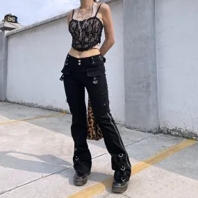 Women's Y2K Black Rivet Low Waist Denim Pants