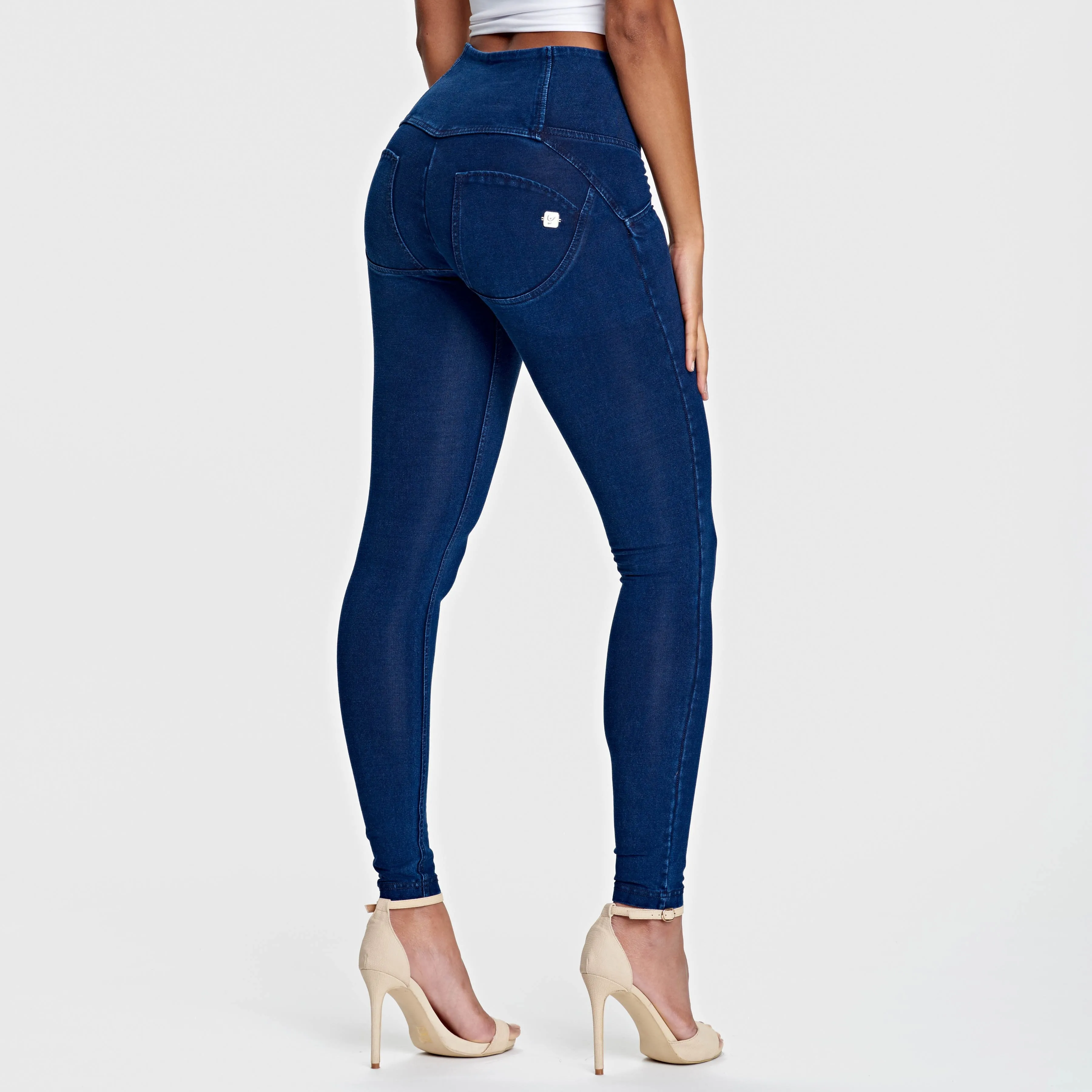 WR.UP® Denim - 4 Button High Waist - Full Length  - Dark Blue   Blue Stitching