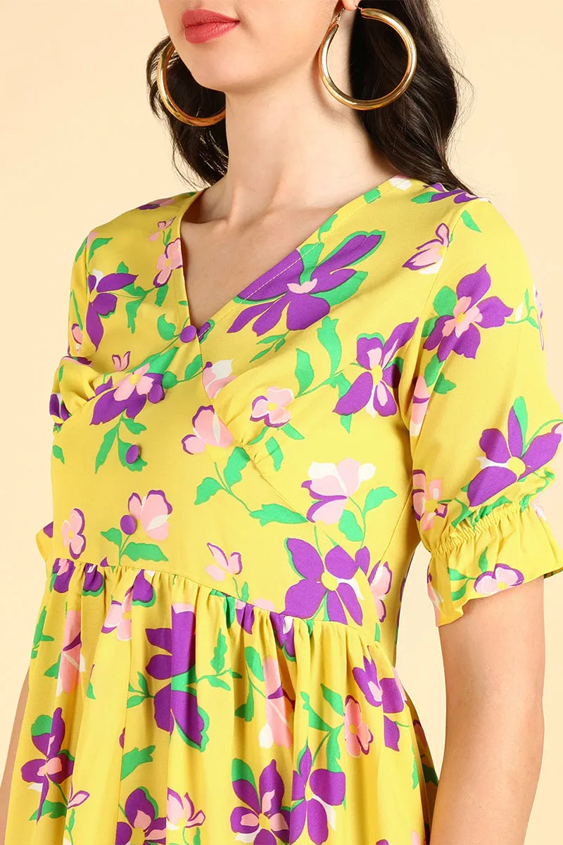 Yellow Georgette Floral Printed Maxi Dress