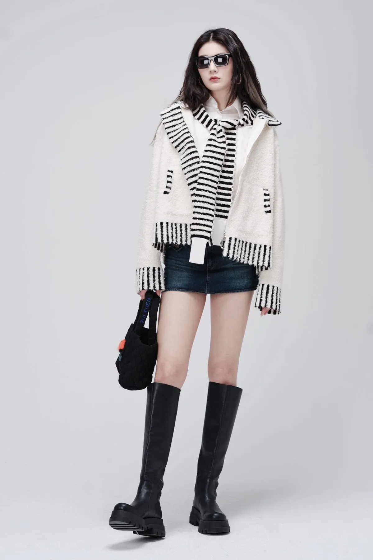 ZI II CI IEN | Black And White Texture Cardigan