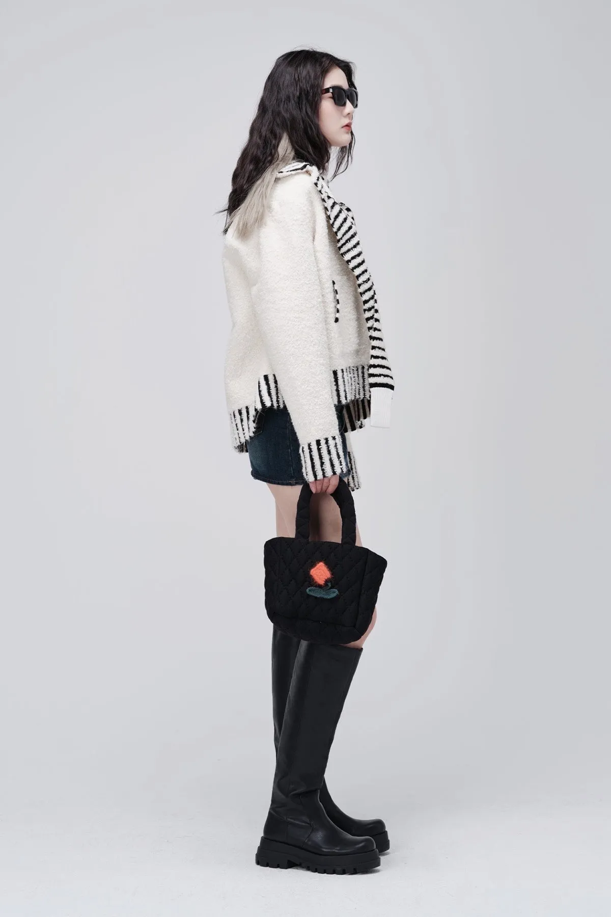 ZI II CI IEN | Black And White Texture Cardigan