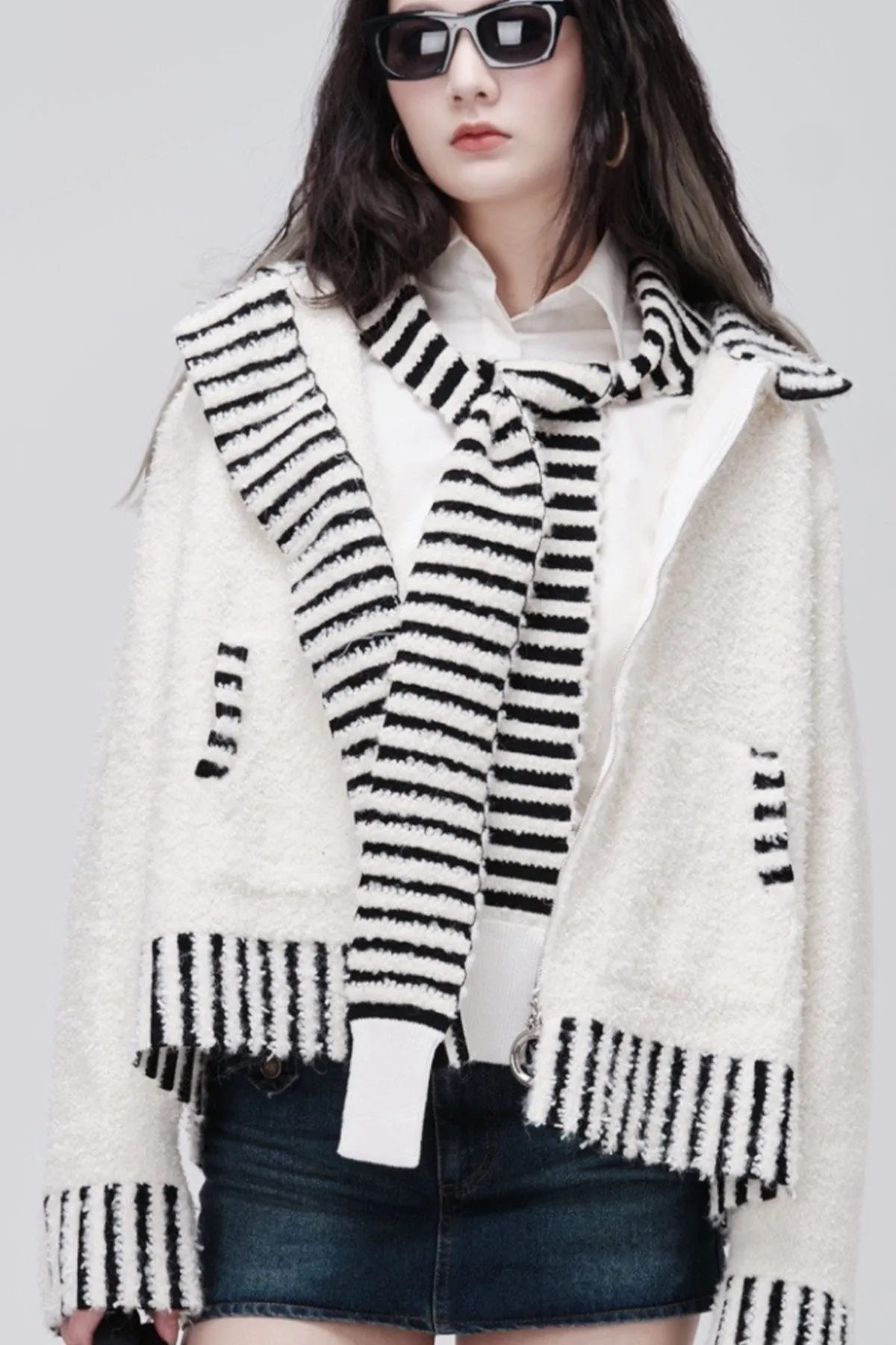 ZI II CI IEN | Black And White Texture Cardigan