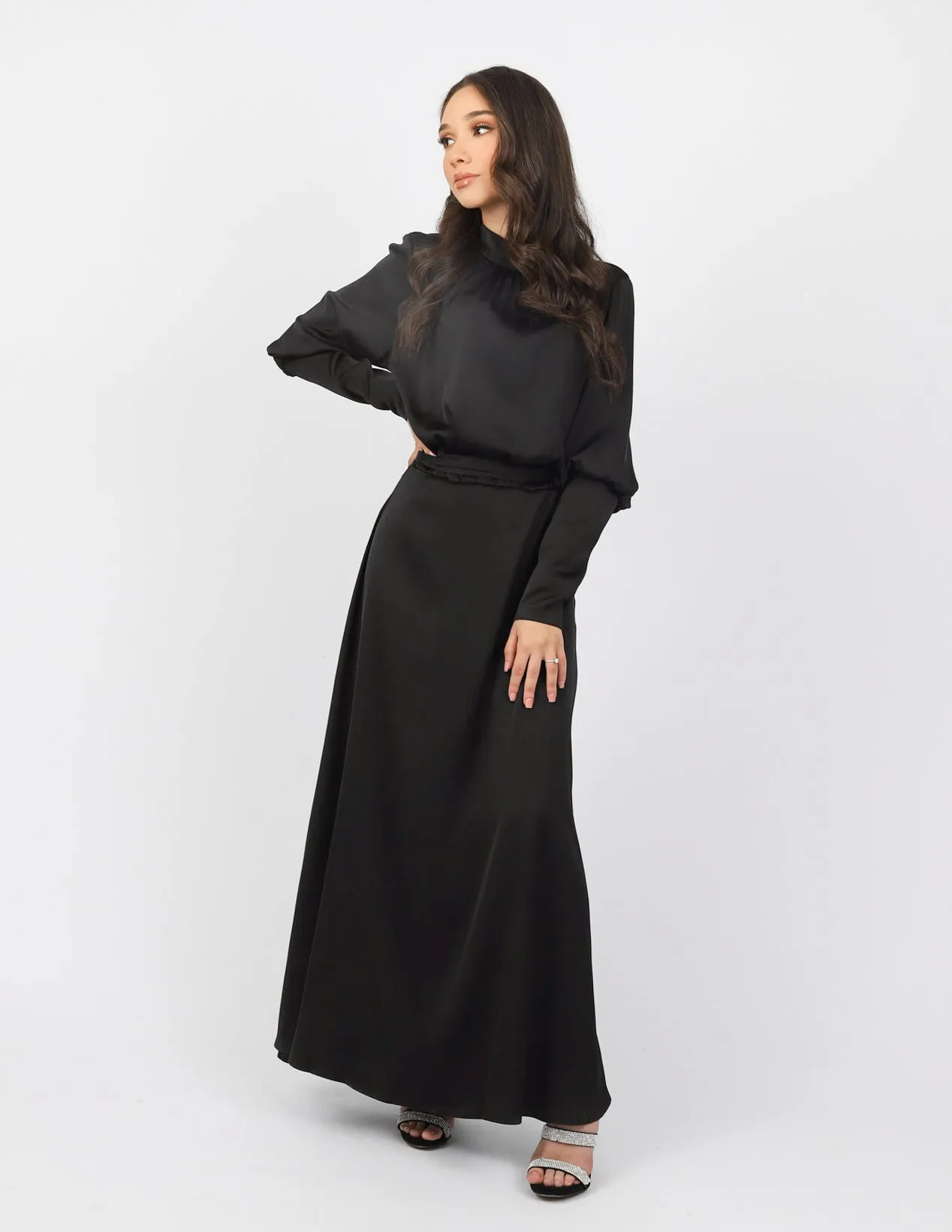 Zip Sleeve Satin Maxi Dress