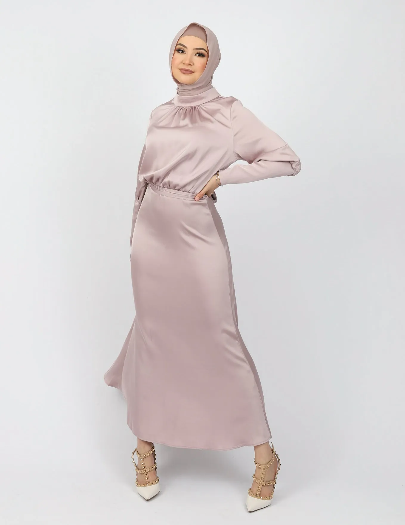 Zip Sleeve Satin Maxi Dress