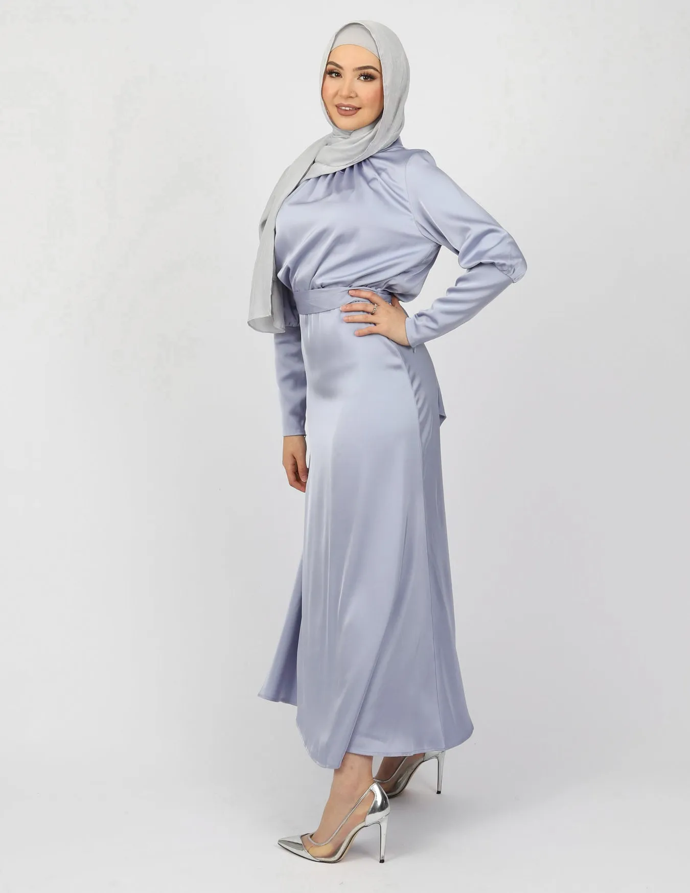 Zip Sleeve Satin Maxi Dress