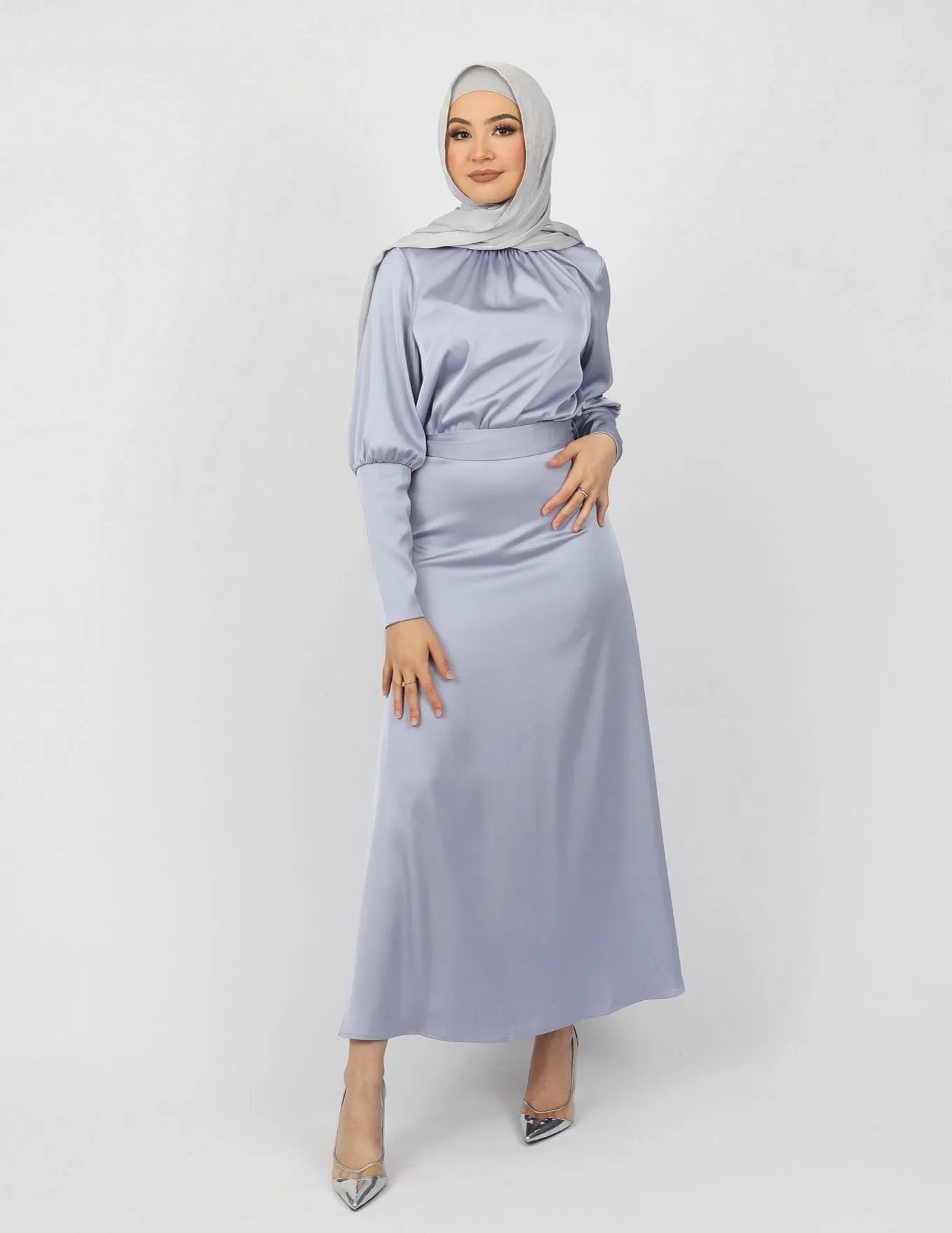 Zip Sleeve Satin Maxi Dress