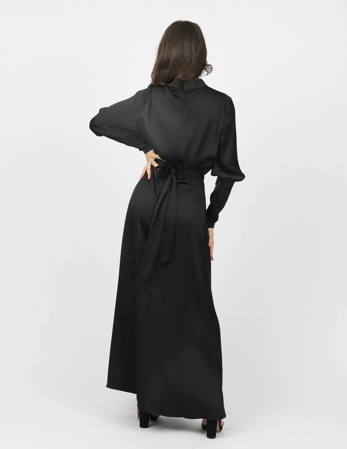 Zip Sleeve Satin Maxi Dress