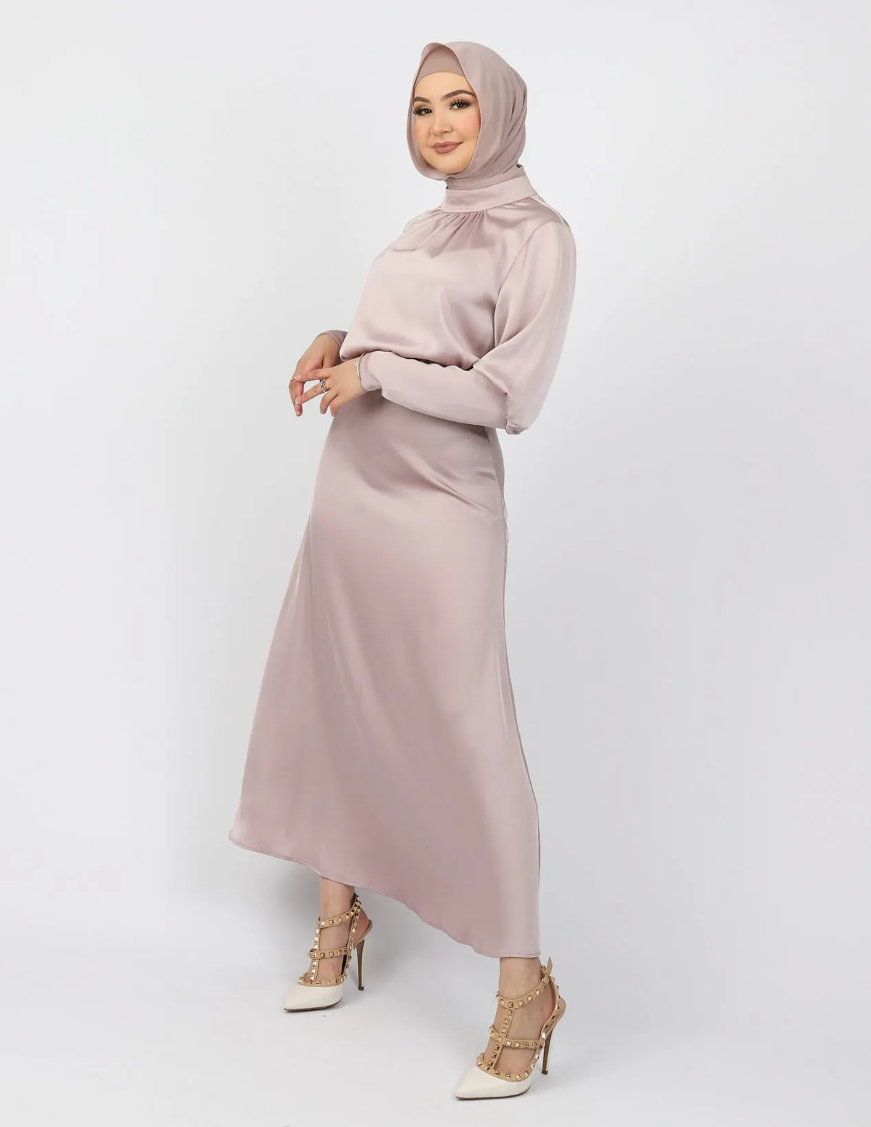 Zip Sleeve Satin Maxi Dress