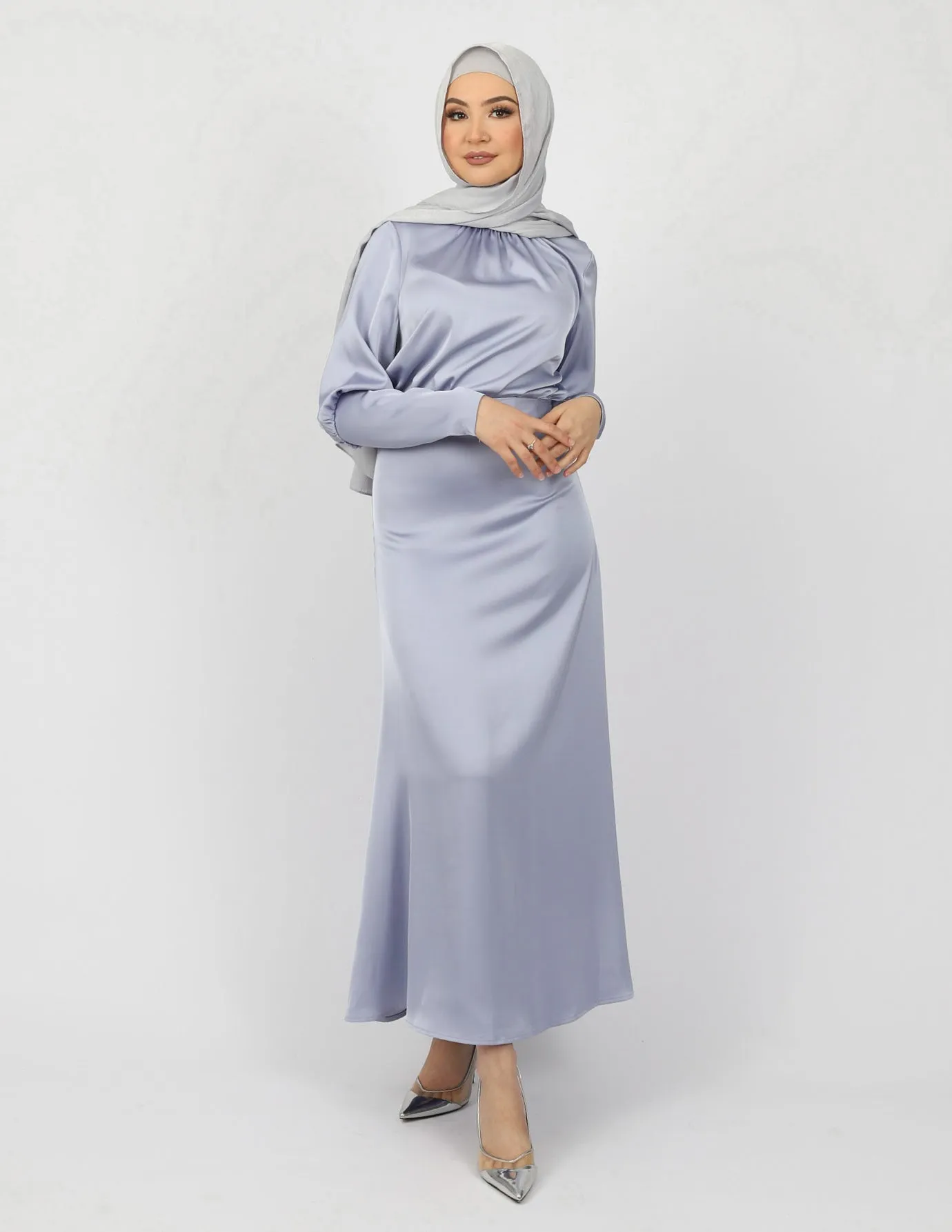 Zip Sleeve Satin Maxi Dress