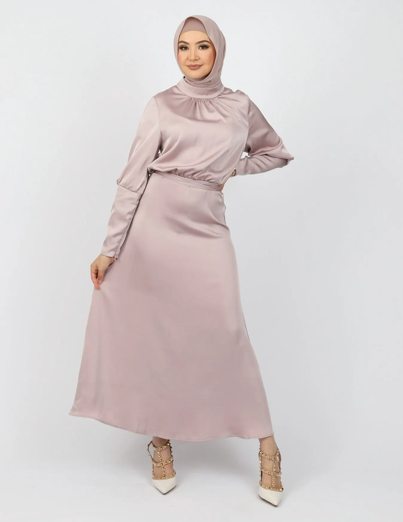 Zip Sleeve Satin Maxi Dress